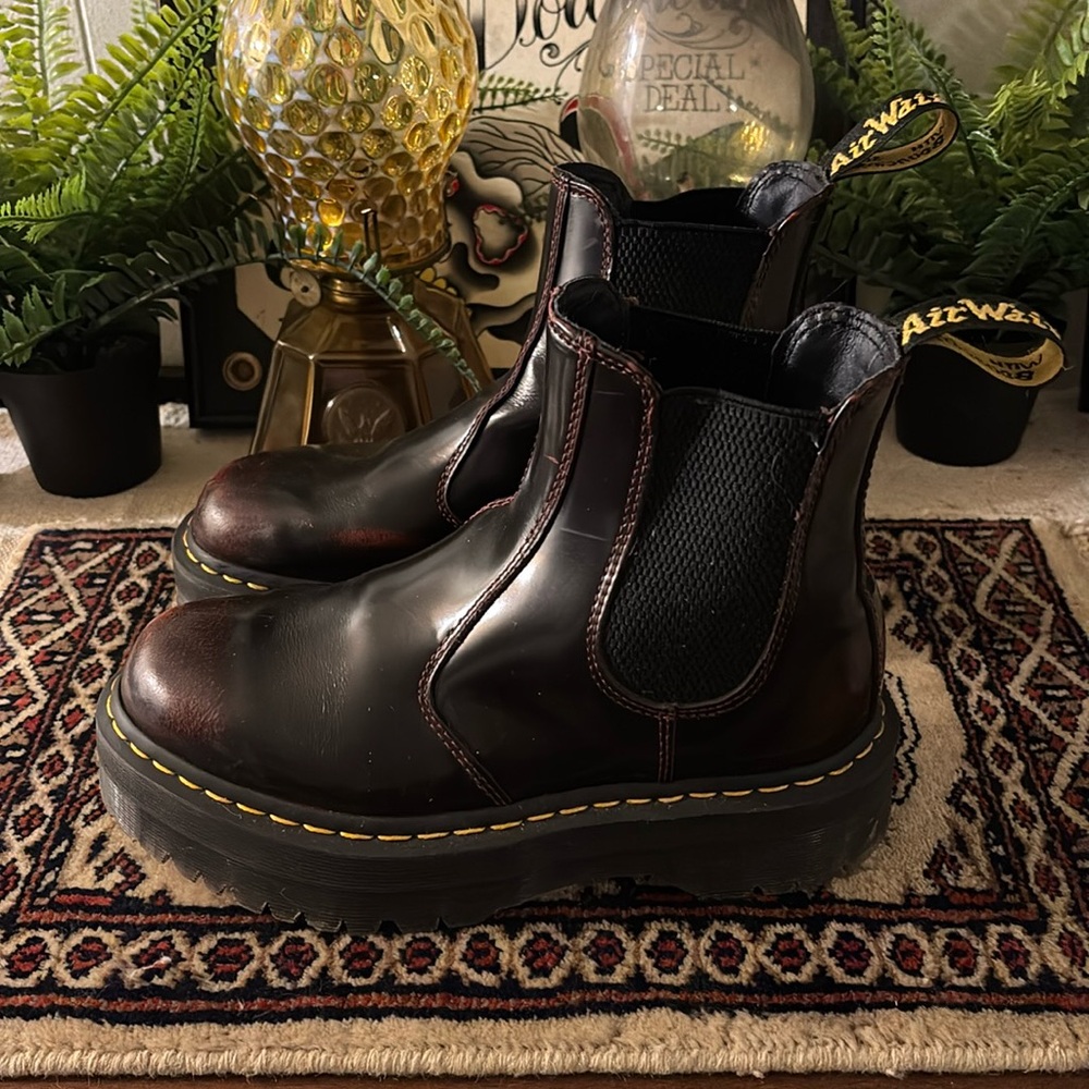 Burgundy Dr martens platform slip on boots size 8